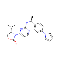 CC(C)[C@H]1COC(=O)N1c1ccnc(N[C@@H](C)c2ccc(-n3cccc3)cc2)n1 ZINC000142070879