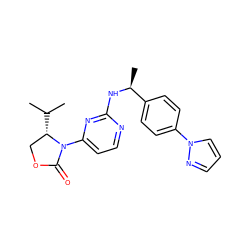 CC(C)[C@H]1COC(=O)N1c1ccnc(N[C@@H](C)c2ccc(-n3cccn3)cc2)n1 ZINC000142152415