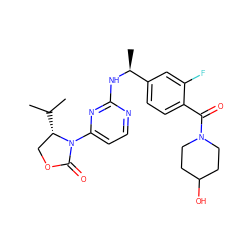 CC(C)[C@H]1COC(=O)N1c1ccnc(N[C@@H](C)c2ccc(C(=O)N3CCC(O)CC3)c(F)c2)n1 ZINC000142072200