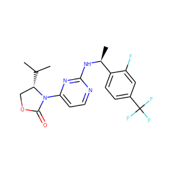 CC(C)[C@H]1COC(=O)N1c1ccnc(N[C@@H](C)c2ccc(C(F)(F)F)cc2F)n1 ZINC000205159149