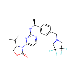 CC(C)[C@H]1COC(=O)N1c1ccnc(N[C@@H](C)c2ccc(CN3CC(F)(F)C(F)(F)C3)cc2)n1 ZINC000222622939