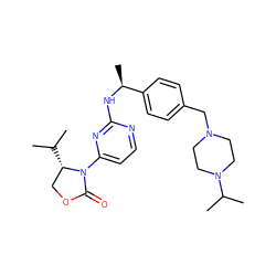 CC(C)[C@H]1COC(=O)N1c1ccnc(N[C@@H](C)c2ccc(CN3CCN(C(C)C)CC3)cc2)n1 ZINC000142060949