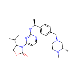 CC(C)[C@H]1COC(=O)N1c1ccnc(N[C@@H](C)c2ccc(CN3CCN(C)[C@@H](C)C3)cc2)n1 ZINC000142060473