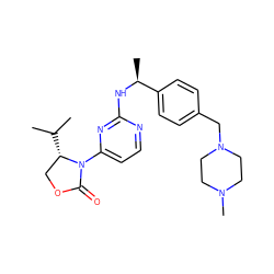 CC(C)[C@H]1COC(=O)N1c1ccnc(N[C@@H](C)c2ccc(CN3CCN(C)CC3)cc2)n1 ZINC000205141503