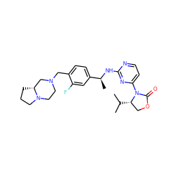 CC(C)[C@H]1COC(=O)N1c1ccnc(N[C@@H](C)c2ccc(CN3CCN4CCC[C@@H]4C3)c(F)c2)n1 ZINC000142061622