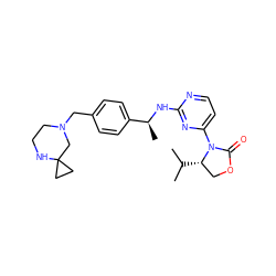 CC(C)[C@H]1COC(=O)N1c1ccnc(N[C@@H](C)c2ccc(CN3CCNC4(CC4)C3)cc2)n1 ZINC000142090906