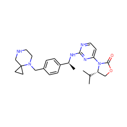 CC(C)[C@H]1COC(=O)N1c1ccnc(N[C@@H](C)c2ccc(CN3CCNCC34CC4)cc2)n1 ZINC000205161465