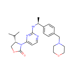 CC(C)[C@H]1COC(=O)N1c1ccnc(N[C@@H](C)c2ccc(CN3CCOCC3)cc2)n1 ZINC000142109156