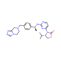 CC(C)[C@H]1COC(=O)N1c1ccnc(N[C@@H](C)c2ccc(CN3CCn4cnnc4C3)cc2)n1 ZINC000221127391