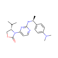 CC(C)[C@H]1COC(=O)N1c1ccnc(N[C@@H](C)c2ccc(N(C)C)cc2)n1 ZINC000142088096