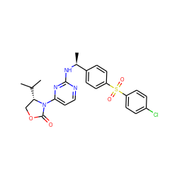 CC(C)[C@H]1COC(=O)N1c1ccnc(N[C@@H](C)c2ccc(S(=O)(=O)c3ccc(Cl)cc3)cc2)n1 ZINC000221127924