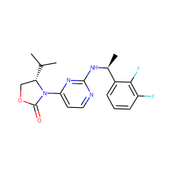 CC(C)[C@H]1COC(=O)N1c1ccnc(N[C@@H](C)c2cccc(F)c2F)n1 ZINC000218484061