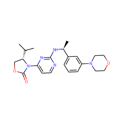 CC(C)[C@H]1COC(=O)N1c1ccnc(N[C@@H](C)c2cccc(N3CCOCC3)c2)n1 ZINC000142100090