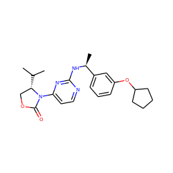 CC(C)[C@H]1COC(=O)N1c1ccnc(N[C@@H](C)c2cccc(OC3CCCC3)c2)n1 ZINC000221304606