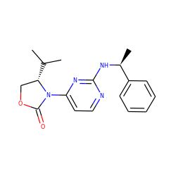 CC(C)[C@H]1COC(=O)N1c1ccnc(N[C@@H](C)c2ccccc2)n1 ZINC000142143087