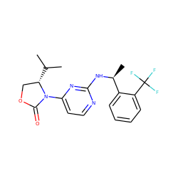 CC(C)[C@H]1COC(=O)N1c1ccnc(N[C@@H](C)c2ccccc2C(F)(F)F)n1 ZINC000142147139