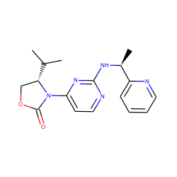 CC(C)[C@H]1COC(=O)N1c1ccnc(N[C@@H](C)c2ccccn2)n1 ZINC000142165990