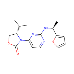 CC(C)[C@H]1COC(=O)N1c1ccnc(N[C@@H](C)c2ccco2)n1 ZINC000142108499