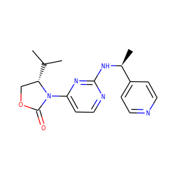 CC(C)[C@H]1COC(=O)N1c1ccnc(N[C@@H](C)c2ccncc2)n1 ZINC000142165541