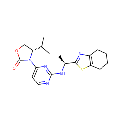 CC(C)[C@H]1COC(=O)N1c1ccnc(N[C@@H](C)c2nc3c(s2)CCCC3)n1 ZINC000221308665