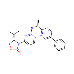 CC(C)[C@H]1COC(=O)N1c1ccnc(N[C@@H](C)c2ncc(-c3ccccc3)cn2)n1 ZINC000205145426