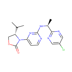 CC(C)[C@H]1COC(=O)N1c1ccnc(N[C@@H](C)c2ncc(Cl)cn2)n1 ZINC000221128434