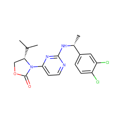 CC(C)[C@H]1COC(=O)N1c1ccnc(N[C@H](C)c2ccc(Cl)c(Cl)c2)n1 ZINC000218479003