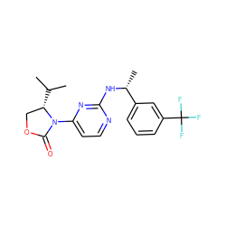 CC(C)[C@H]1COC(=O)N1c1ccnc(N[C@H](C)c2cccc(C(F)(F)F)c2)n1 ZINC000142094468