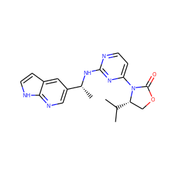 CC(C)[C@H]1COC(=O)N1c1ccnc(N[C@H](C)c2cnc3[nH]ccc3c2)n1 ZINC000142080185