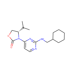 CC(C)[C@H]1COC(=O)N1c1ccnc(NCC2CCCCC2)n1 ZINC000142169014