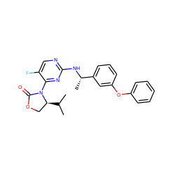 CC(C)[C@H]1COC(=O)N1c1nc(N[C@@H](C)c2cccc(Oc3ccccc3)c2)ncc1F ZINC000221308205