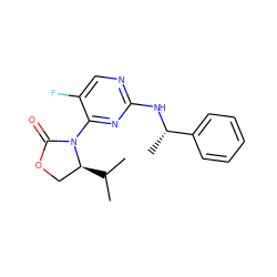 CC(C)[C@H]1COC(=O)N1c1nc(N[C@@H](C)c2ccccc2)ncc1F ZINC000142140610