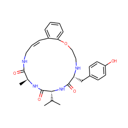 CC(C)[C@H]1NC(=O)[C@@H](Cc2ccc(O)cc2)NCCOc2ccccc2/C=C/CNC(=O)[C@H](C)NC1=O ZINC000036160672