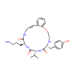 CC(C)[C@H]1NC(=O)[C@@H](Cc2ccc(O)cc2)NCCOc2ccccc2/C=C/CNC(=O)[C@H](CCCN)NC1=O ZINC000028823441