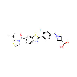 CC(C)[C@H]1SCCN1C(=O)c1ccc2nc(-c3ccc(CN4CC(C(=O)O)C4)cc3F)sc2c1 ZINC000073142337