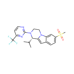 CC(C)[C@H]1c2cc3ccc(S(C)(=O)=O)cc3n2CCN1c1nccc(C(F)(F)F)n1 ZINC000214529267