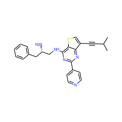 CC(C)C#Cc1csc2c(NC[C@@H](N)Cc3ccccc3)nc(-c3ccncc3)nc12 ZINC000223694353