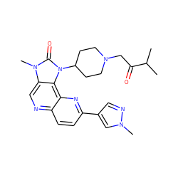 CC(C)C(=O)CN1CCC(n2c(=O)n(C)c3cnc4ccc(-c5cnn(C)c5)nc4c32)CC1 ZINC000150176864