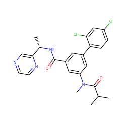 CC(C)C(=O)N(C)c1cc(C(=O)N[C@@H](C)c2cnccn2)cc(-c2ccc(Cl)cc2Cl)c1 ZINC000142659101