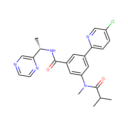 CC(C)C(=O)N(C)c1cc(C(=O)N[C@@H](C)c2cnccn2)cc(-c2ccc(Cl)cn2)c1 ZINC000144228607