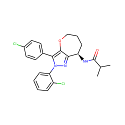 CC(C)C(=O)N[C@@H]1CCCOc2c1nn(-c1ccccc1Cl)c2-c1ccc(Cl)cc1 ZINC000084669262