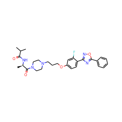 CC(C)C(=O)N[C@H](C)C(=O)N1CCN(CCCOc2ccc(-c3noc(-c4ccccc4)n3)c(F)c2)CC1 ZINC000013589358