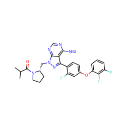 CC(C)C(=O)N1CCC[C@H]1Cn1nc(-c2ccc(Oc3cccc(F)c3F)cc2F)c2c(N)ncnc21 ZINC001772580244