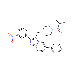 CC(C)C(=O)N1CCN(Cc2c(-c3cccc([N+](=O)[O-])c3)nc3ccc(-c4ccccc4)cn23)CC1 ZINC000037384540