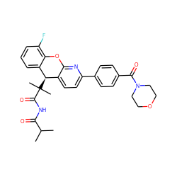 CC(C)C(=O)NC(=O)C(C)(C)[C@@H]1c2ccc(-c3ccc(C(=O)N4CCOCC4)cc3)nc2Oc2c(F)cccc21 ZINC000299831084