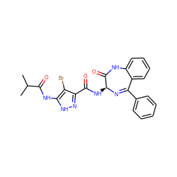 CC(C)C(=O)Nc1[nH]nc(C(=O)N[C@@H]2N=C(c3ccccc3)c3ccccc3NC2=O)c1Br ZINC000028711983