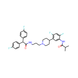 CC(C)C(=O)Nc1cc(C2CCN(CCCNC(=O)C(c3ccc(F)cc3)c3ccc(F)cc3)CC2)c(F)cc1F ZINC000028710177