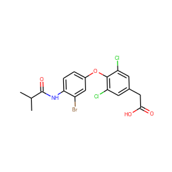 CC(C)C(=O)Nc1ccc(Oc2c(Cl)cc(CC(=O)O)cc2Cl)cc1Br ZINC000014969186