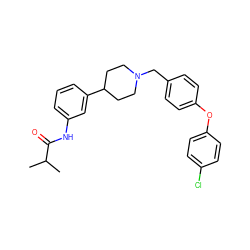 CC(C)C(=O)Nc1cccc(C2CCN(Cc3ccc(Oc4ccc(Cl)cc4)cc3)CC2)c1 ZINC000028710585