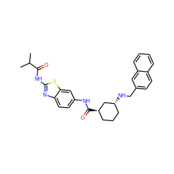 CC(C)C(=O)Nc1nc2ccc(NC(=O)[C@@H]3CCC[C@@H](NCc4ccc5ccccc5c4)C3)cc2s1 ZINC000028967760